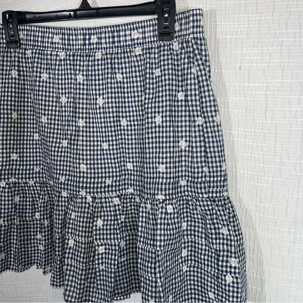 Madewell Navy Blue‎ Embroidered Tiered Pull-On Mini Skirt in Gingham Check new - Picture 8 of 11